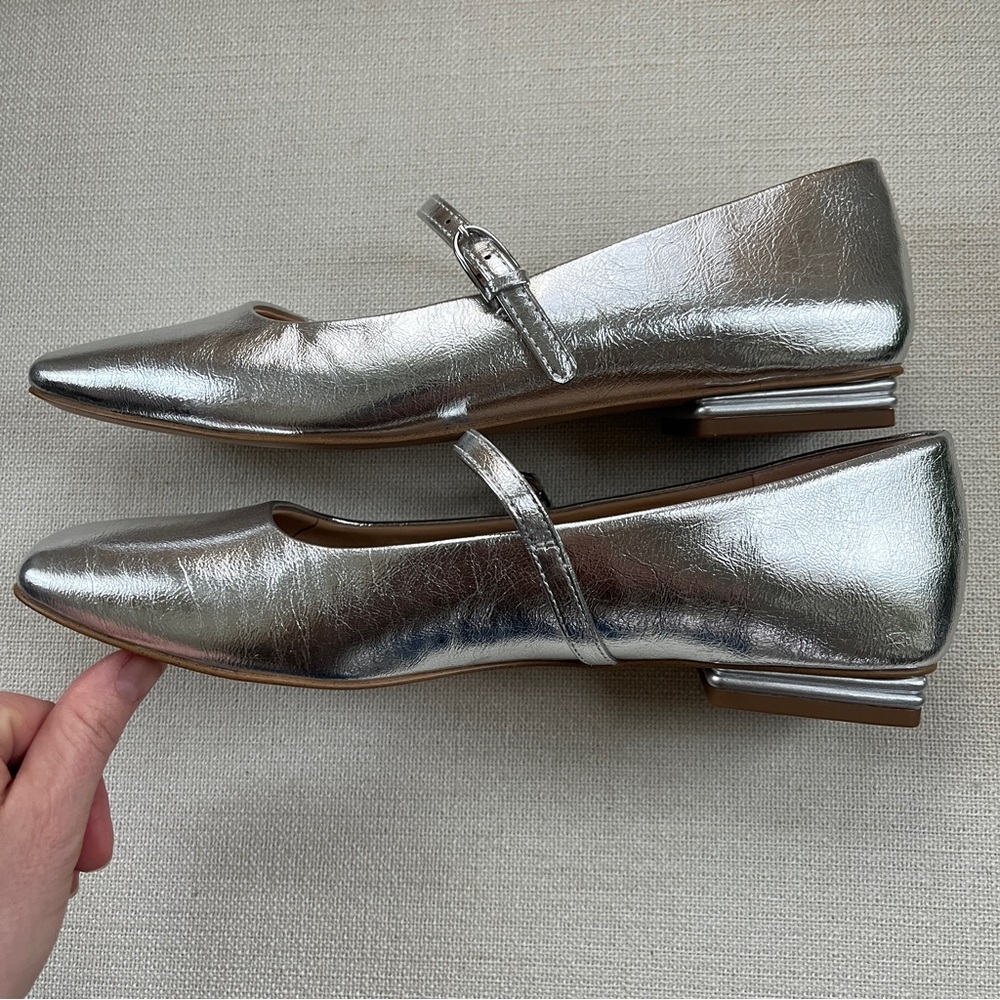 Franco Sarto Tinsley Square Toe Silver Mary Jane Flats Sz 7 - Picture 5 of 11